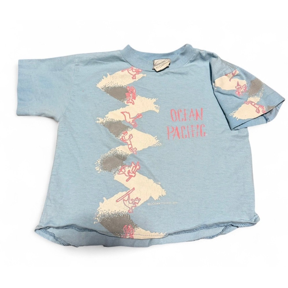 Vintage Ocean Pacific OP‎ T Shirt Kids Surf Graphic Blue Made USA 4T